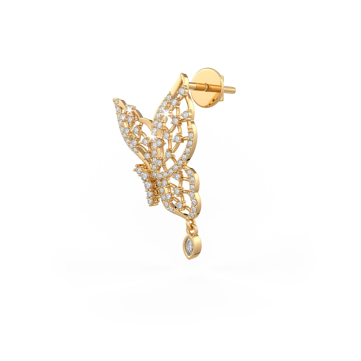 Diamond butterfly earring with marquise charm