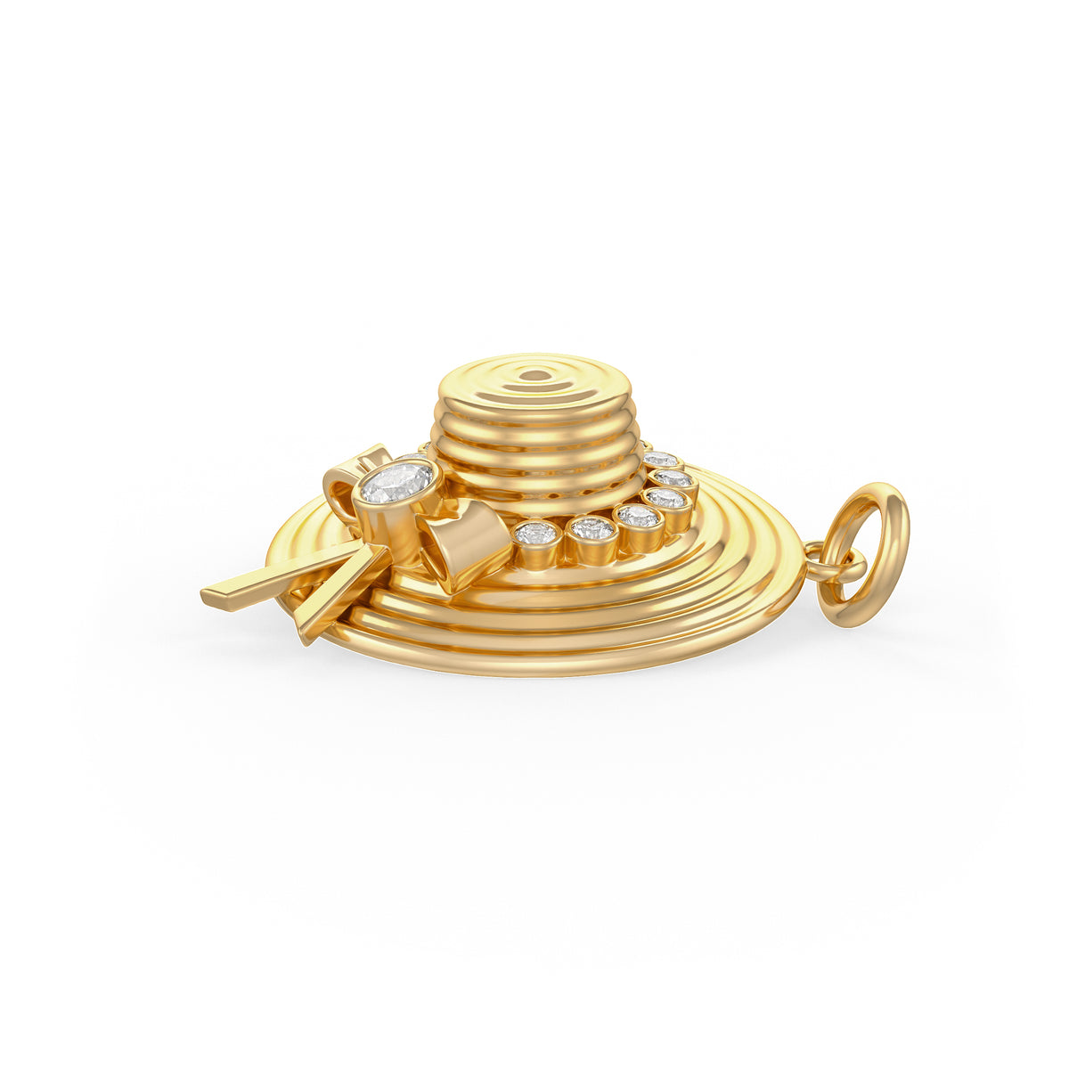 Pendentif chapeau en or jaune 18 carats, inspiré de Jane Austen, orné d'un diamant.
