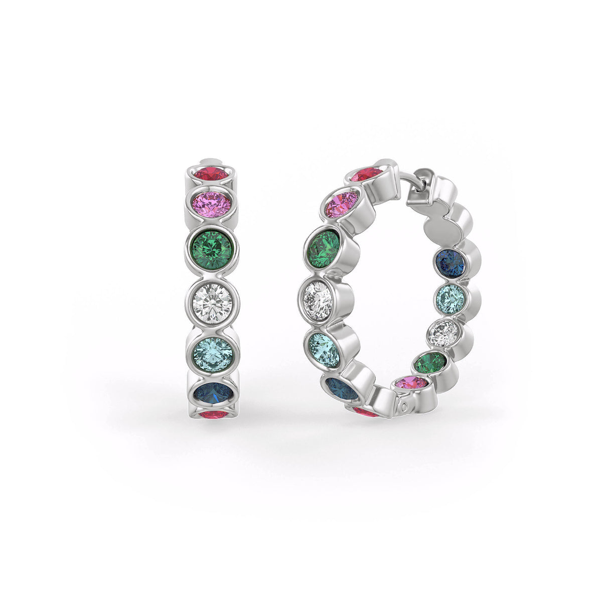 Ruby Sapphire Diamond Hoop Earrings