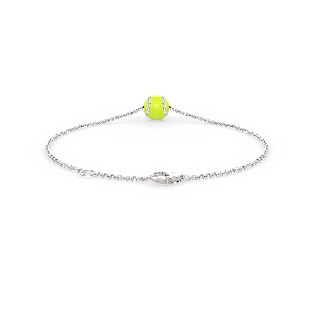 Silver bracelet with a green bead on a white background