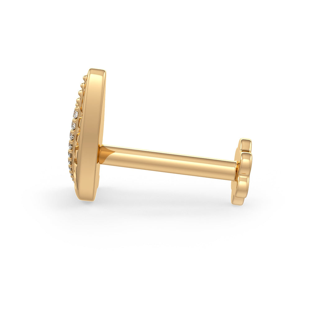 Yellow gold leaf nose stud set with diamond