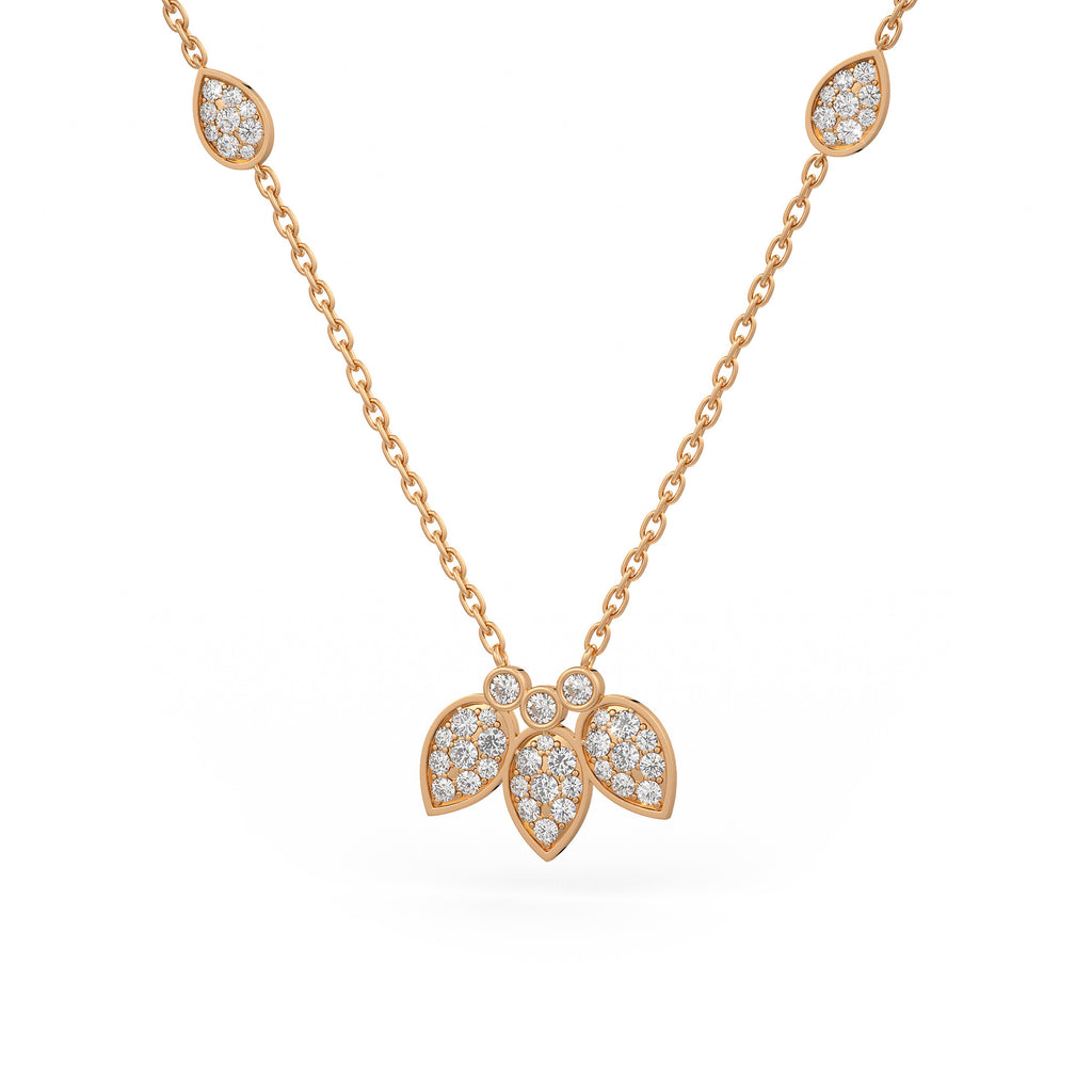 Diamond Necklace 1.40ct in 18ct Rose Gold Water Lily Flower Petals