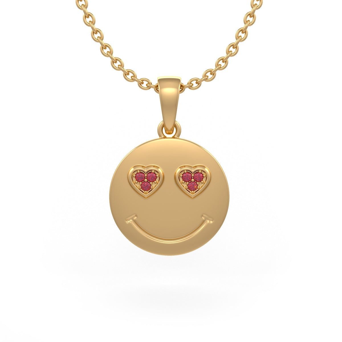 18ct yellow gold ruby heart eyes emoji necklace with elegant pendant