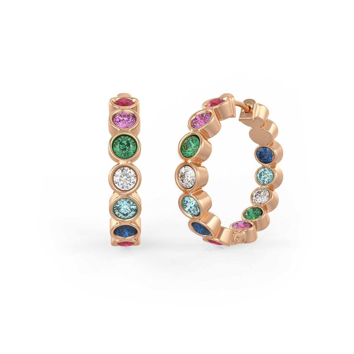 Sapphire and Diamond Hoop Earrings Rose Gold
