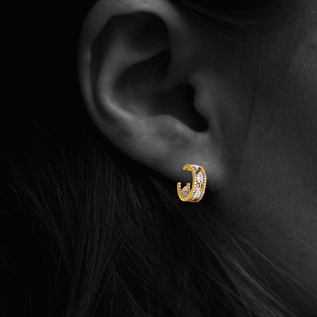 Schneeblatt-Diamant-Creolen, zweifarbig, Gold