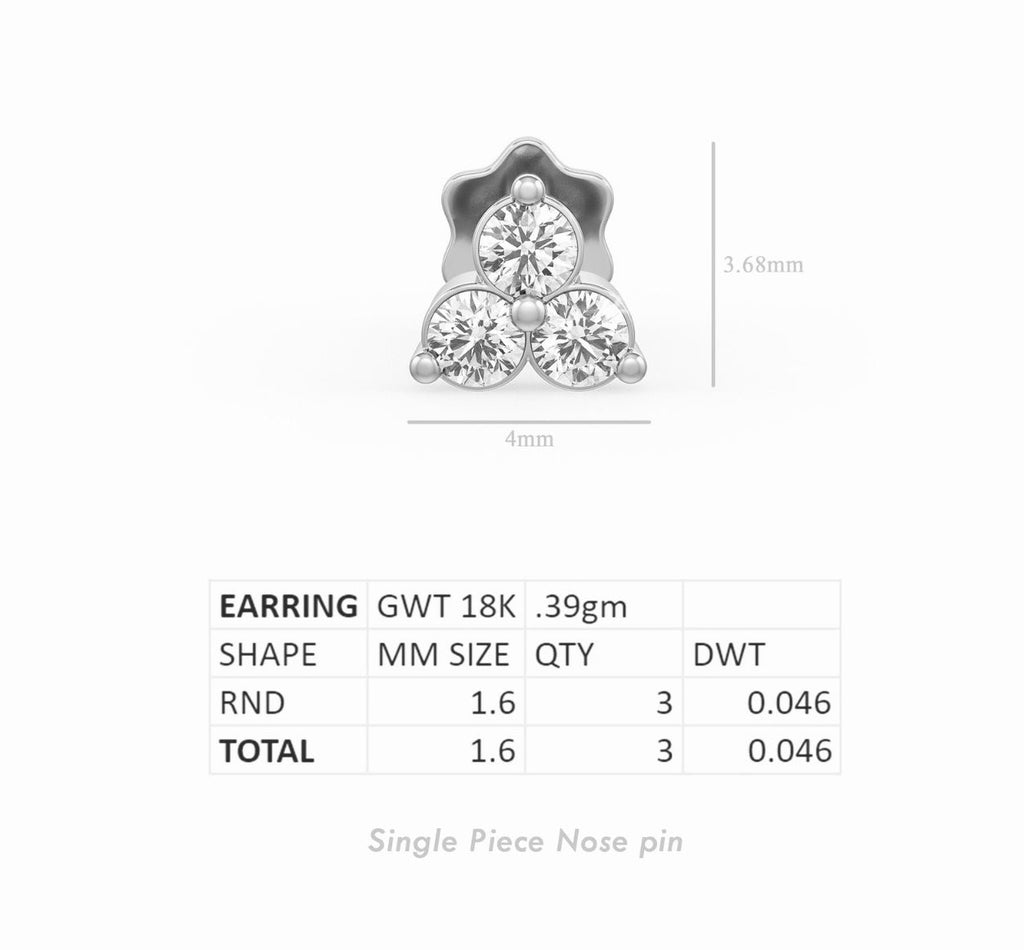 Trilogy Three Diamond Nose Stud | 18K White Gold