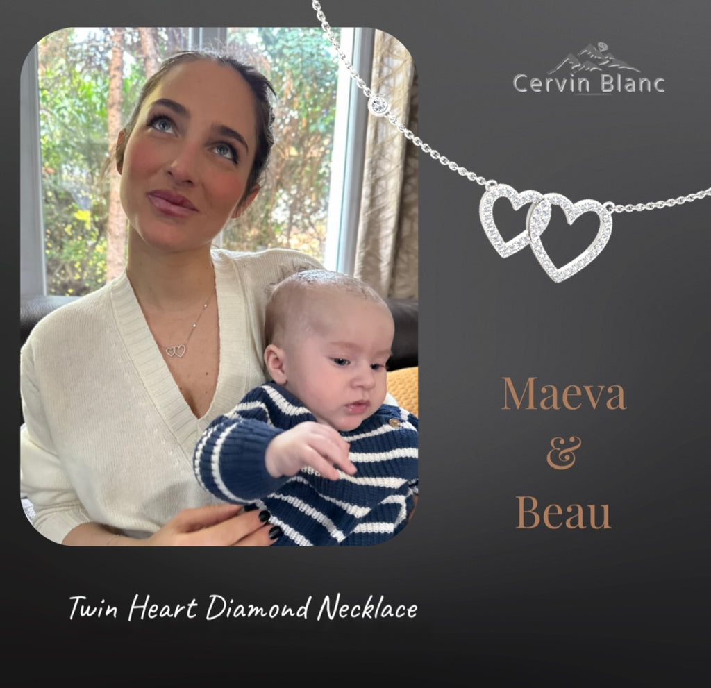  Collana con due cuori in oro bianco 18 carati e diamanti da 0,85 carati, come visto in Mait a Chelsea