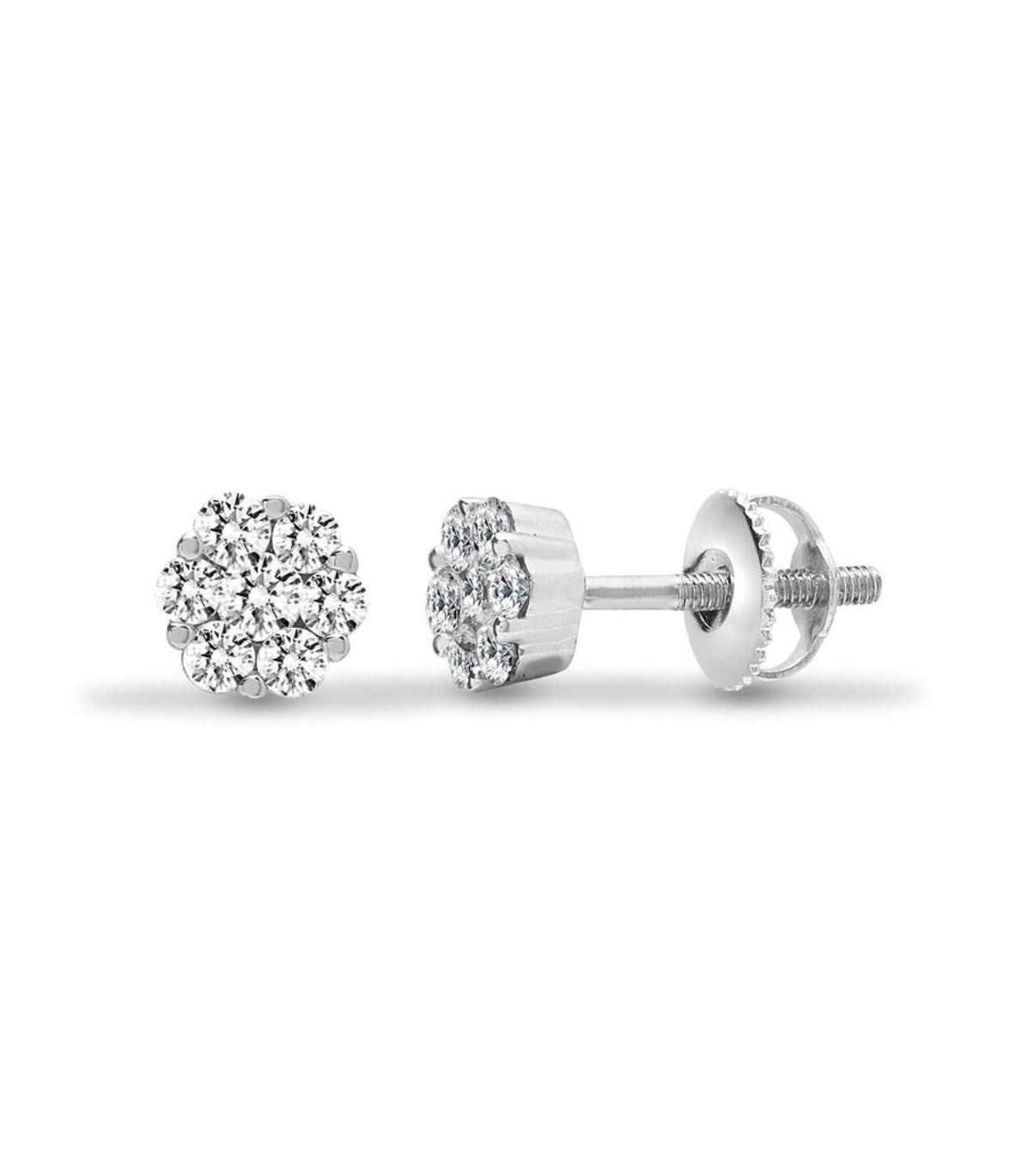 18ct White 1ct Diamond 7 Stone Cluster Earrings