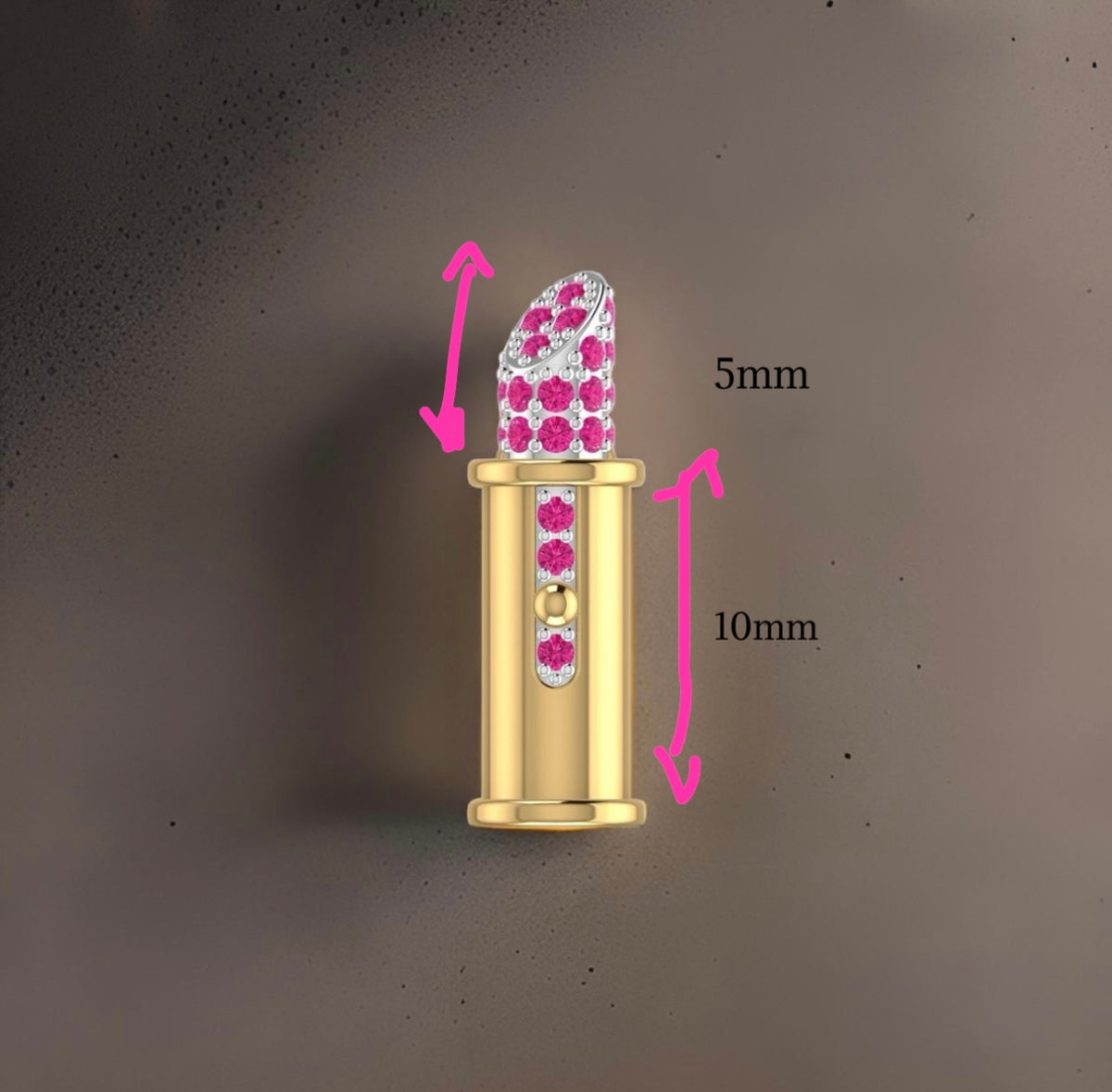 18ct Yellow Gold Lipstick Charm with Pink Stones Pendant Hoop Charms