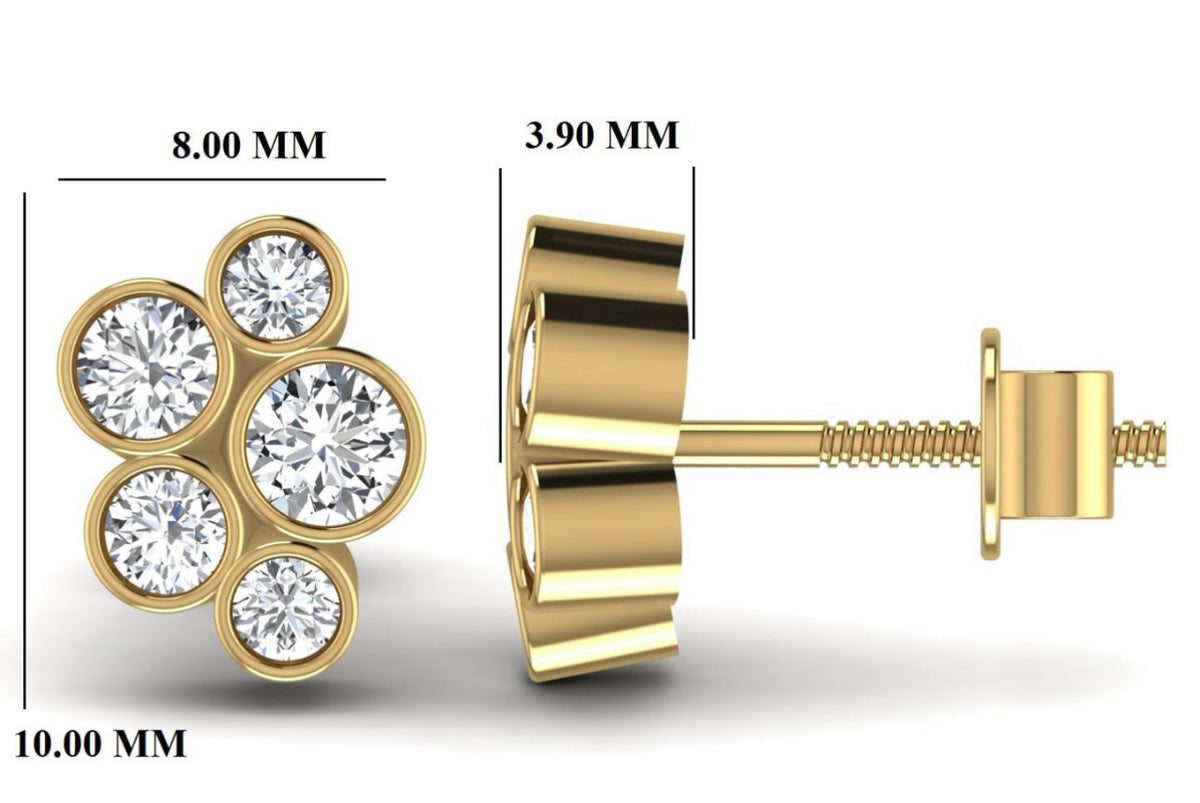 Boucles d'oreilles en or jaune avec diamant bulle de 1 carat