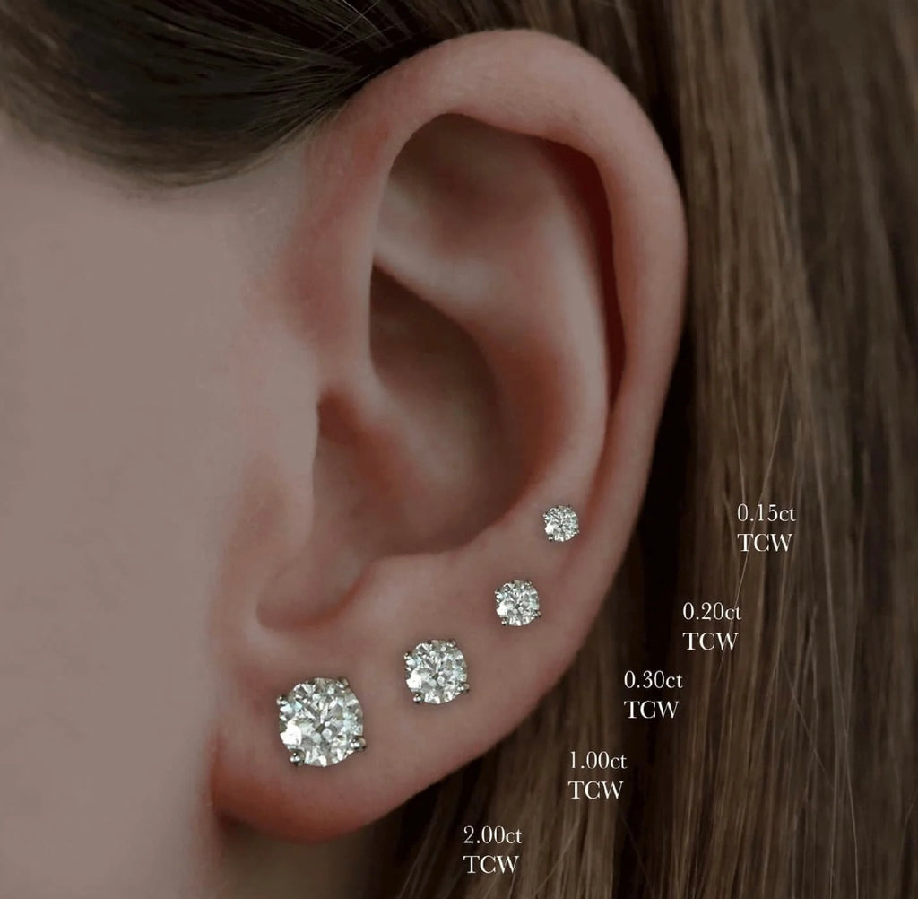 Hidden halo diamond studs in 18ct gold
