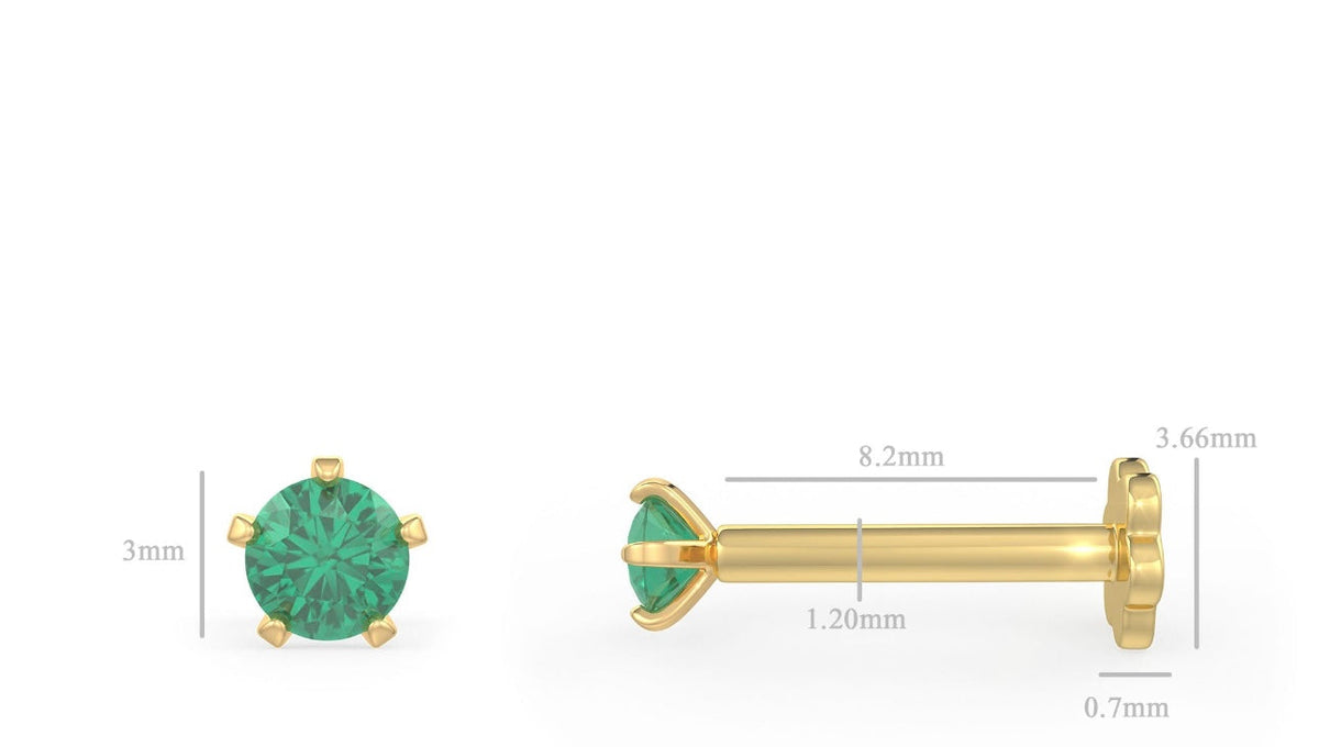  Piercing al naso con smeraldo verde intenso | Oro rosa 18 carati
