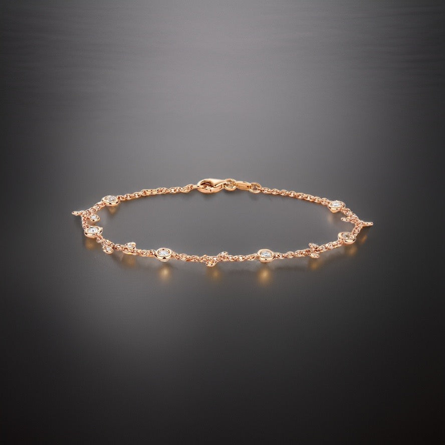 Luxury 18ct rose gold station chain bracelet