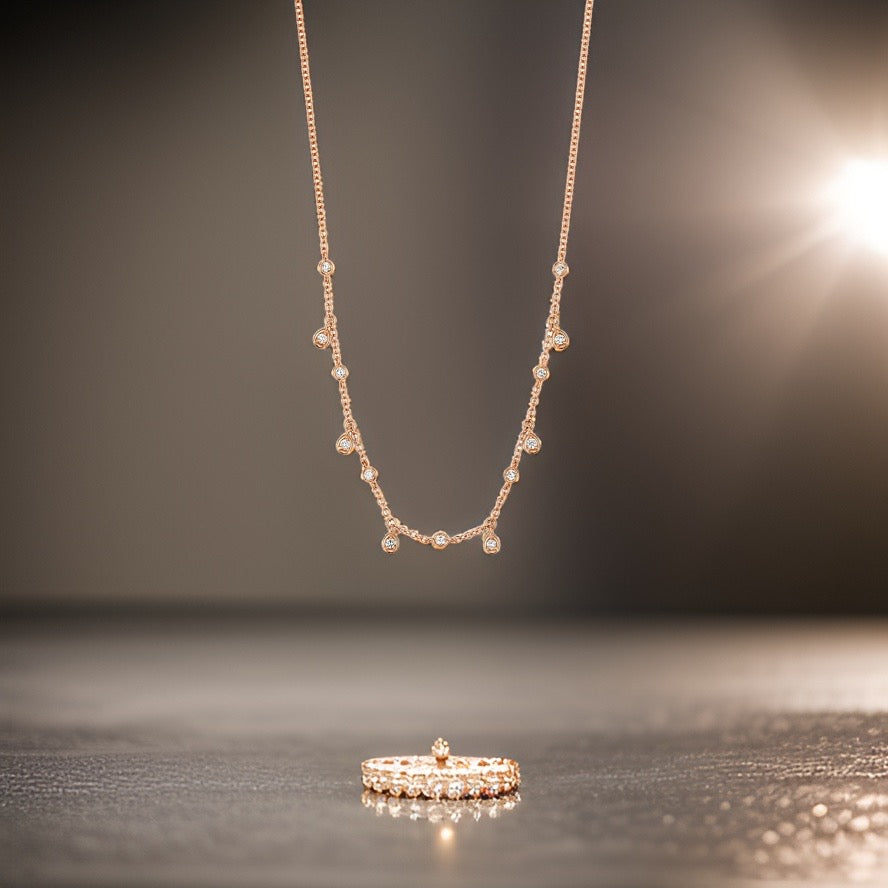 Shimmering bezel-set diamond necklace
