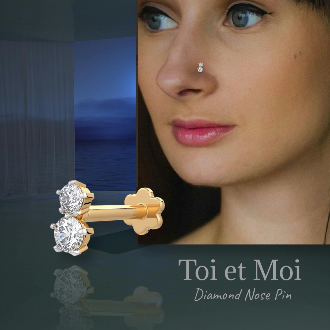 Romantic Toi et Moi gold nose pin