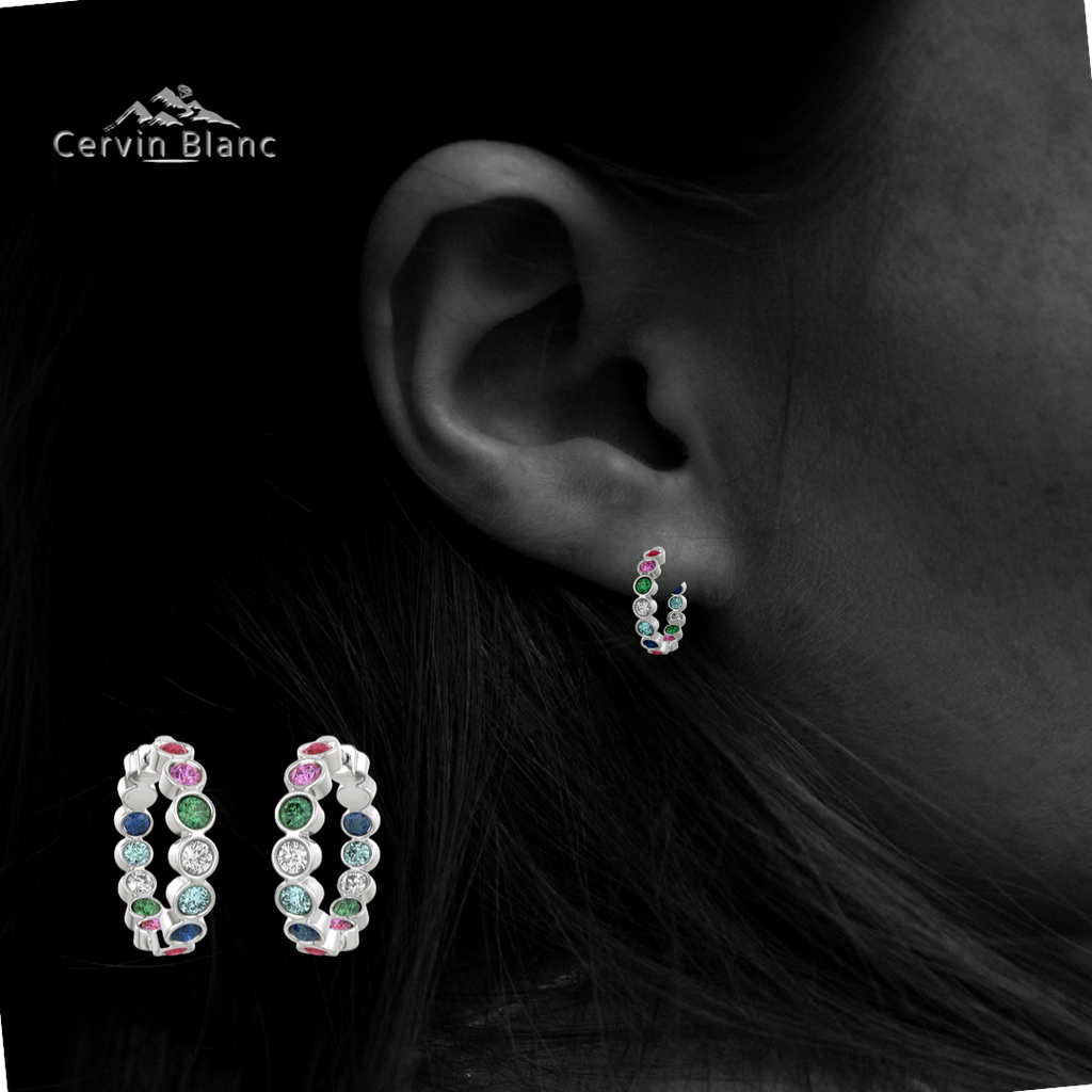 Ruby Sapphire Diamond Hoop Earrings