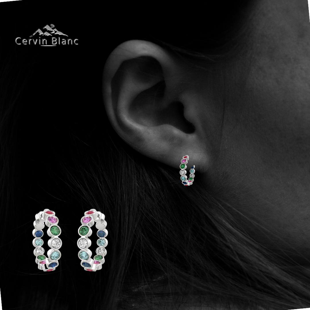 Ruby Sapphire Diamond Hoop Earrings