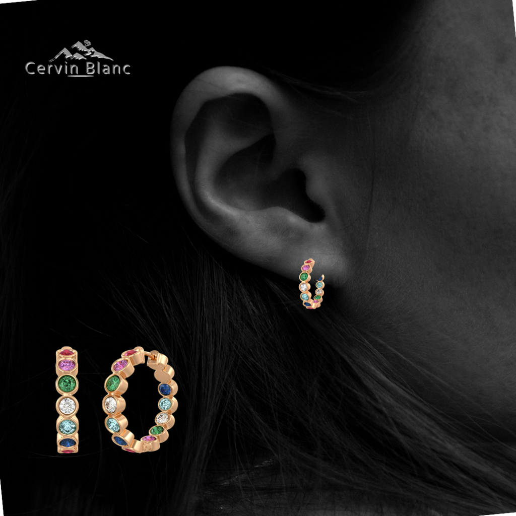 Sapphire and Diamond Hoop Earrings Rose Gold
