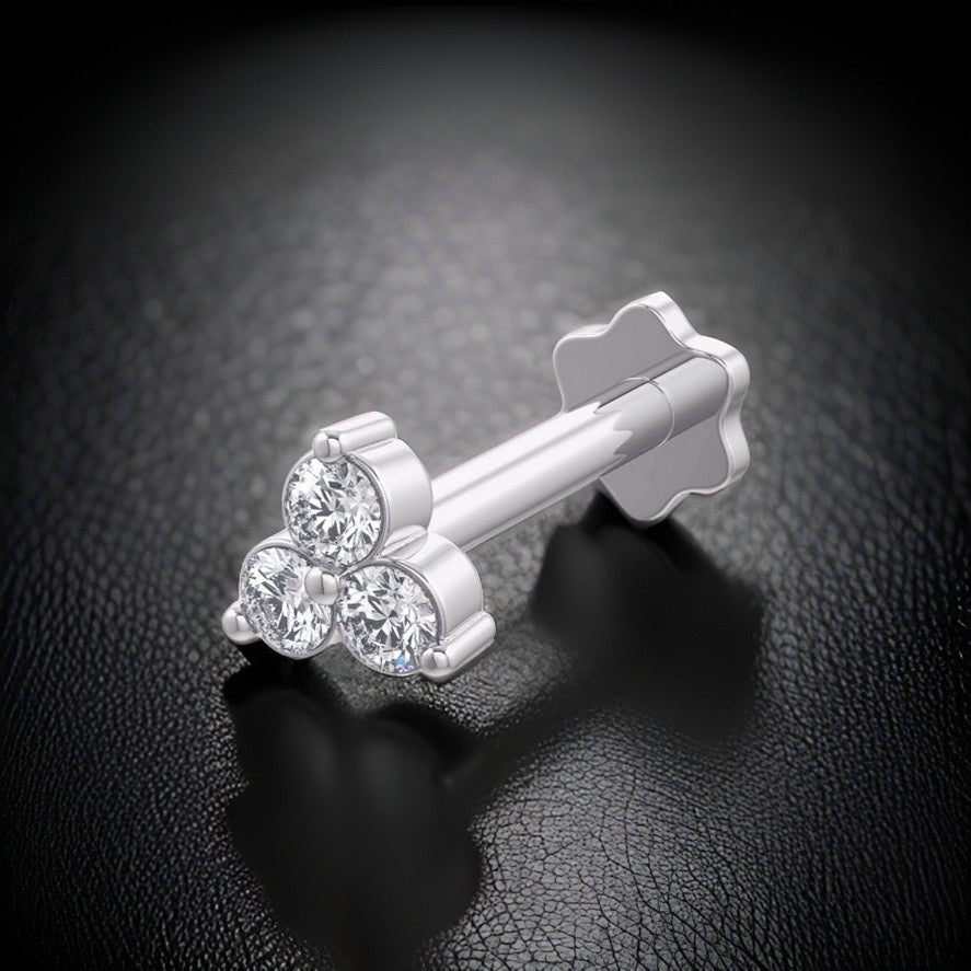 Trilogy Three Diamond Nose Stud | 18K White Gold