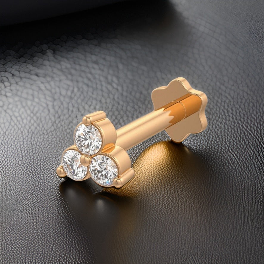 Trilogy Nasenstecker mit drei Diamanten | 18 Karat Roségold
