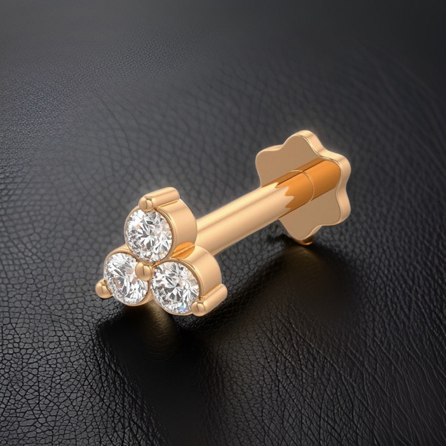 Trilogy Nasenstecker mit drei Diamanten | 18 Karat Roségold