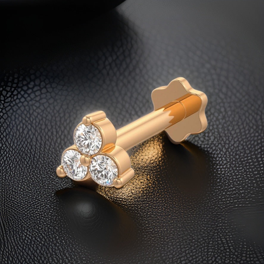 Trilogy Nasenstecker mit drei Diamanten | 18 Karat Roségold