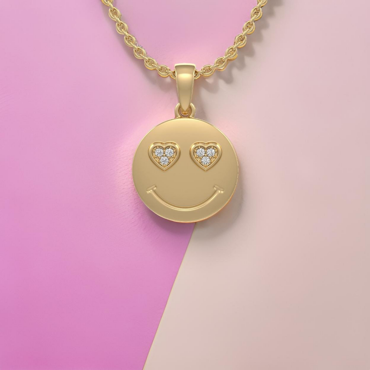 18ct yellow gold diamond In Love emoji necklace