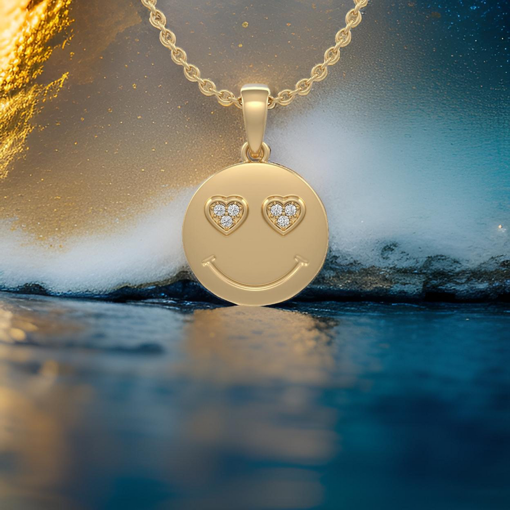 18 inch chain In Love emoji diamond necklace