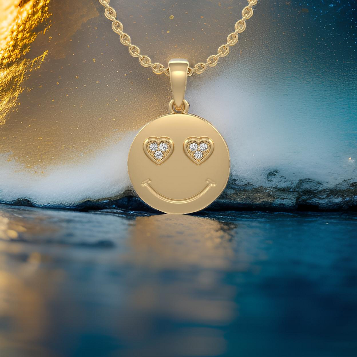 18 inch chain In Love emoji diamond necklace