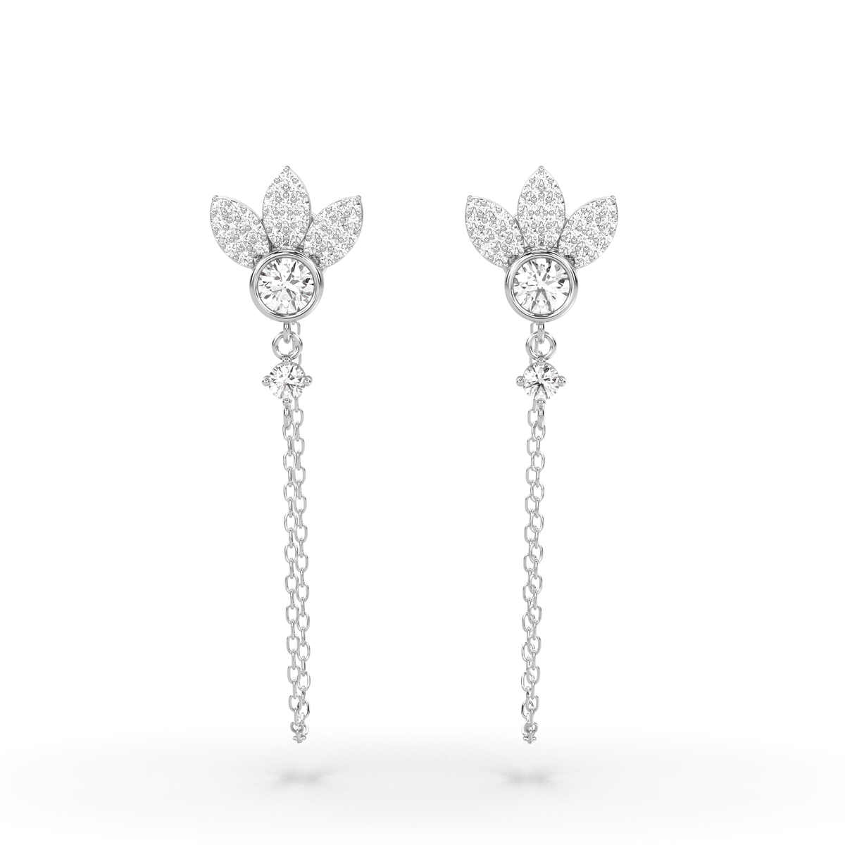 Lotus Diamant-Ohrringe aus Weißgold