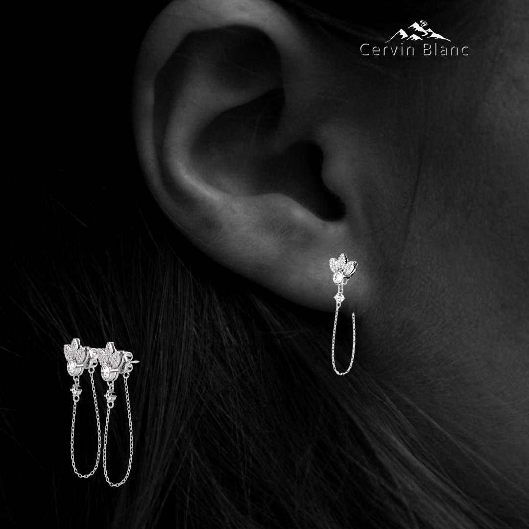 Lotus Diamant-Ohrringe aus Weißgold