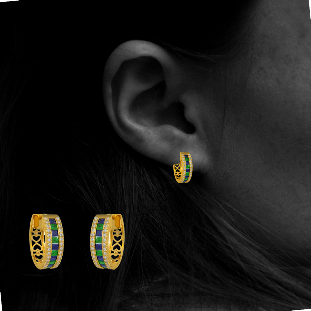 Stunning diamond emerald hoops in yellow gold