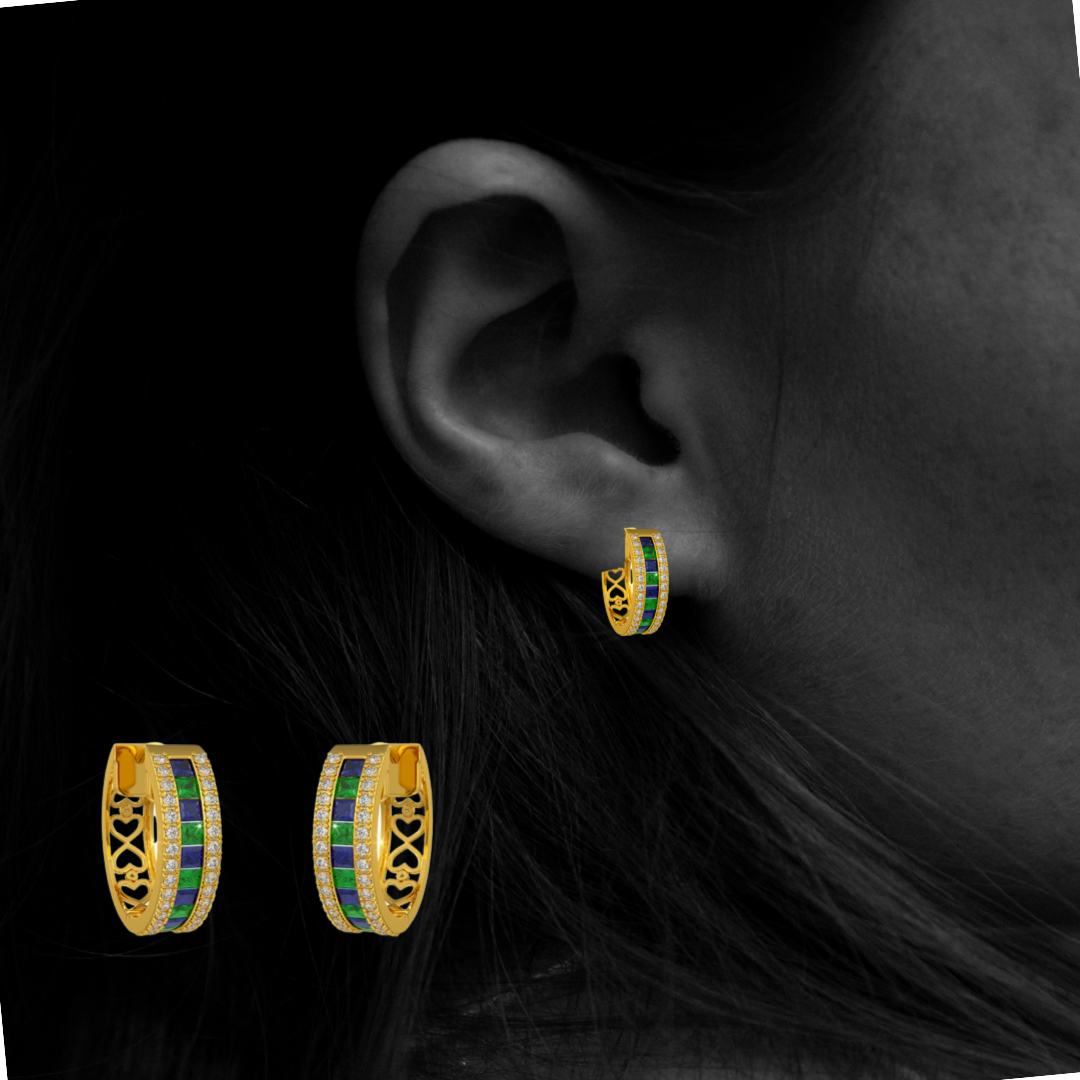 Stunning diamond emerald hoops in yellow gold