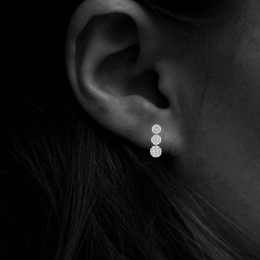 1ct Diamond Earrings Daisy Cluster Drop Studs 18ct White Gold