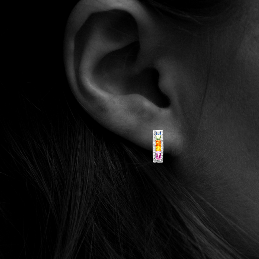 18ct White Gold Diamond And Multi Coloured Sapphires Earrings