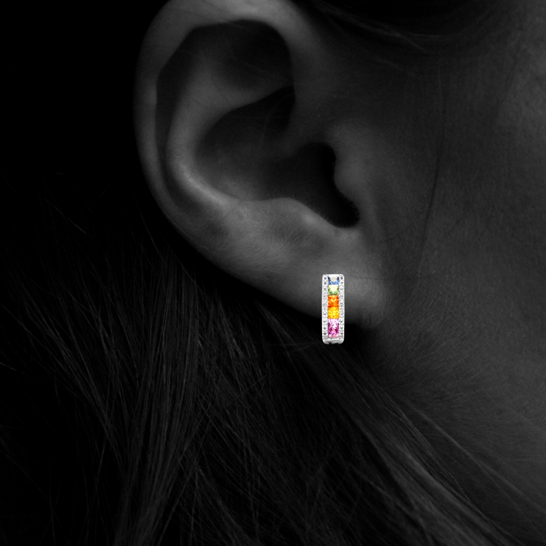 18ct White Gold Diamond And Multi Coloured Sapphires Earrings
