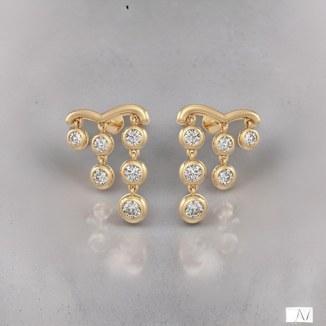 Boucles d'oreilles pendantes en or jaune 18 carats serties d'un diamant de 1 carat