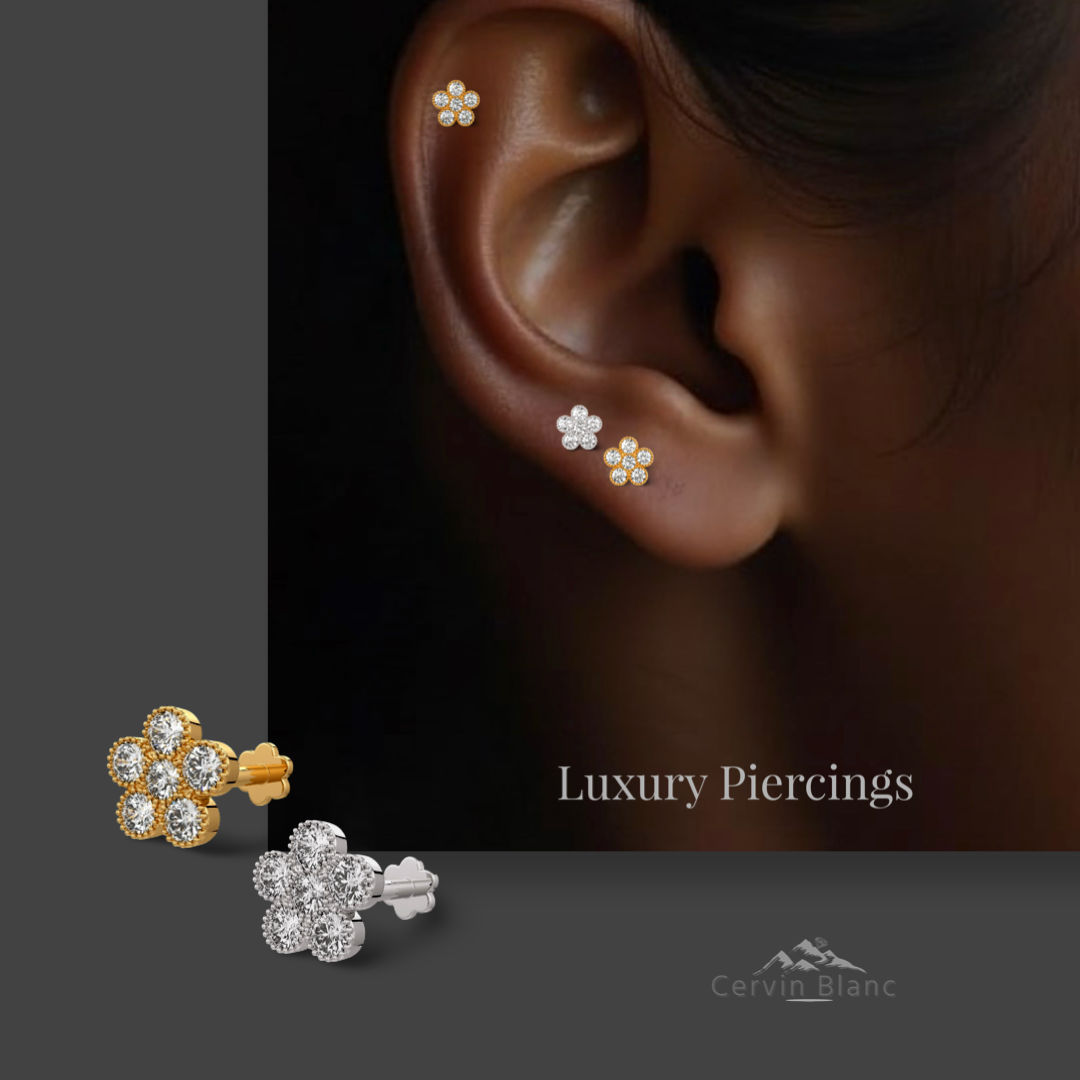 Daisy Flower Diamond Cartilage Stud 18ct White Gold Earring 0.33ct