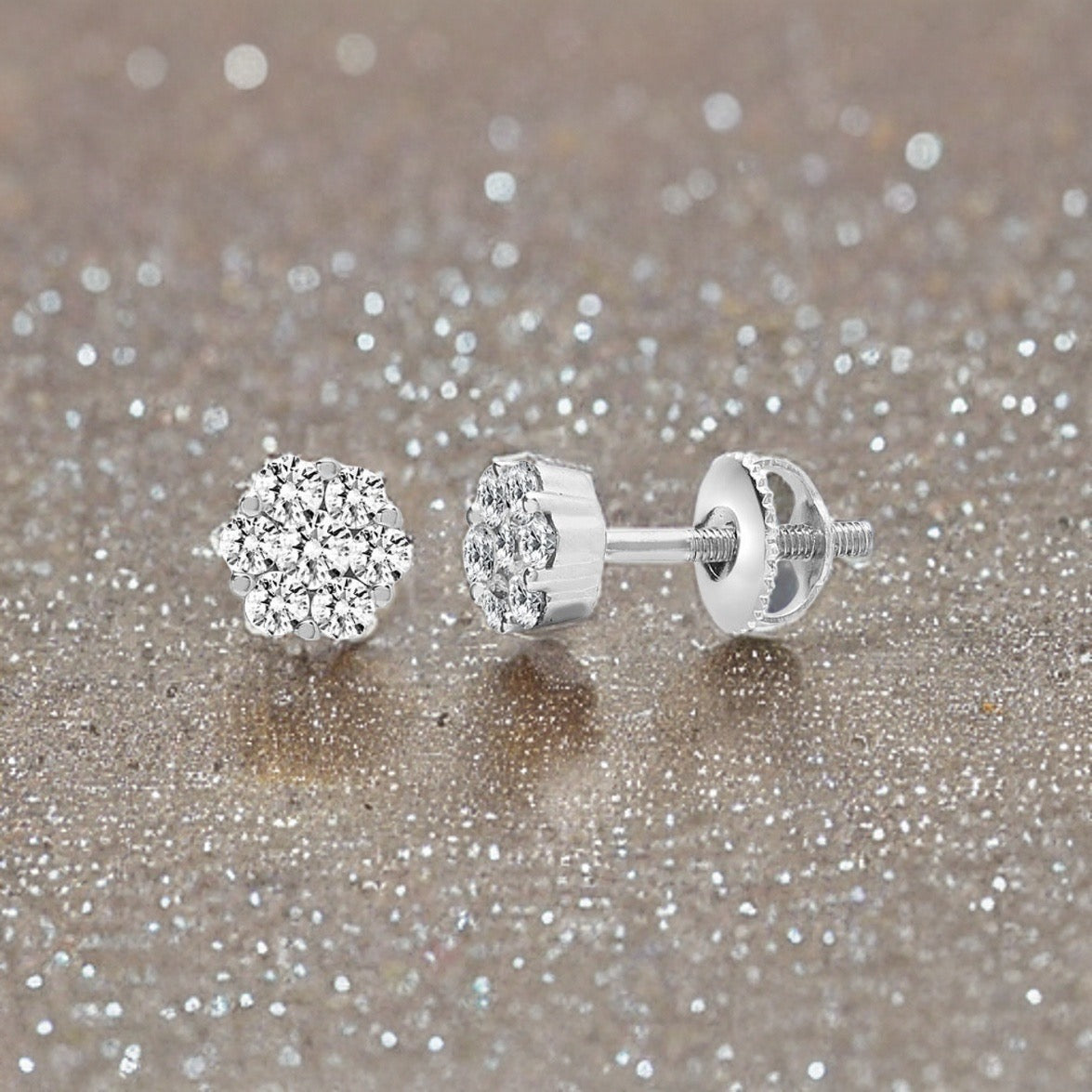 18ct White 1ct Diamond 7 Stone Cluster Earrings