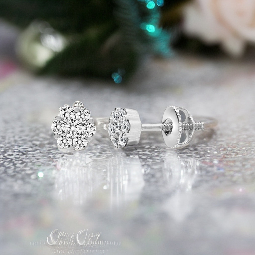 18ct White 1ct Diamond 7 Stone Cluster Earrings