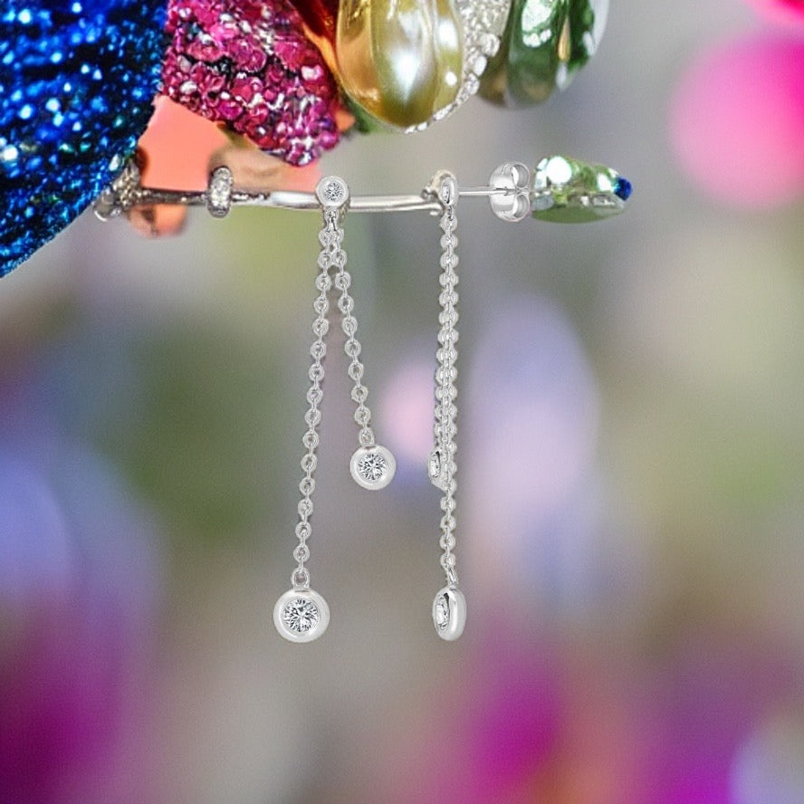 18ct White 0.30ct Diamond Double Chain Drop Earring By The Inch