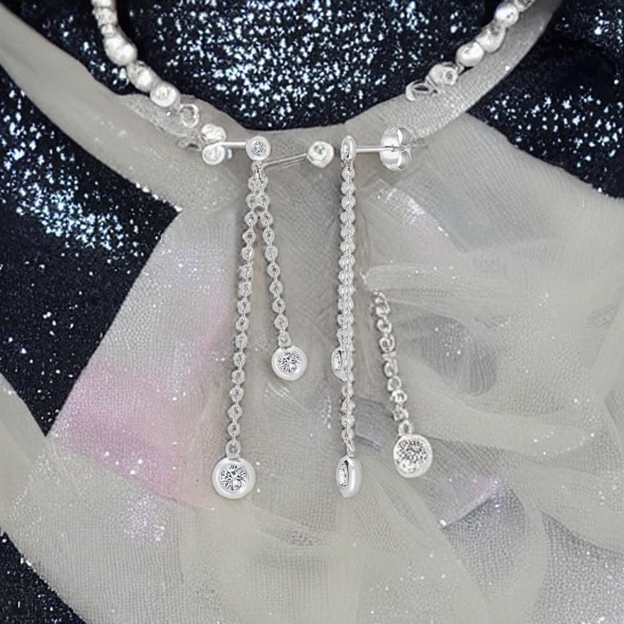 18ct White 0.30ct Diamond Double Chain Drop Earring By The Inch