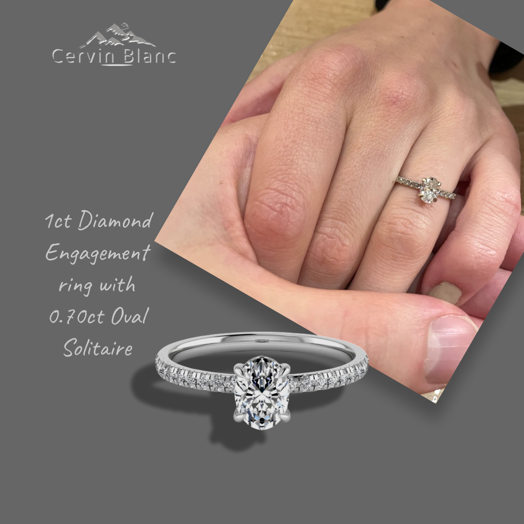  Anello di fidanzamento con diamante solitario da 1 ct in oro bianco 18 ct, solitario ovale centrale da 0,72 ct