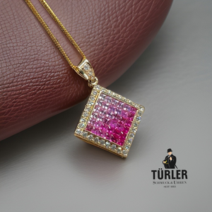 Diamond Pink Sapphire Necklace in 18ct Yellow Gold by Türler Schmuck und Uhren