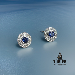 Sapphire Diamond Earrings in 18ct White Gold by Türler Schmuck und Uhren