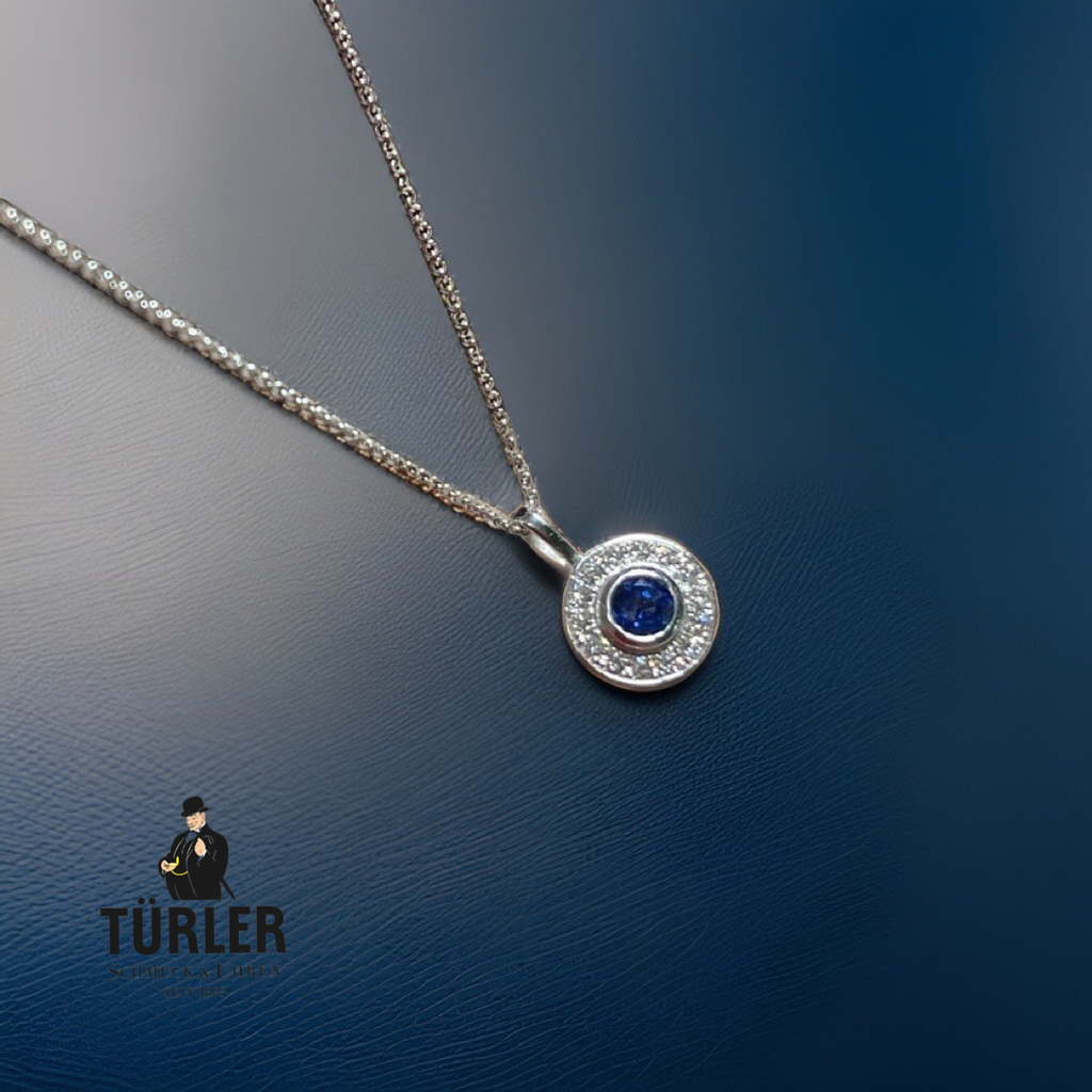 Halskette mit rundem Saphir-Anhänger von Türler Schmuck und Uhren