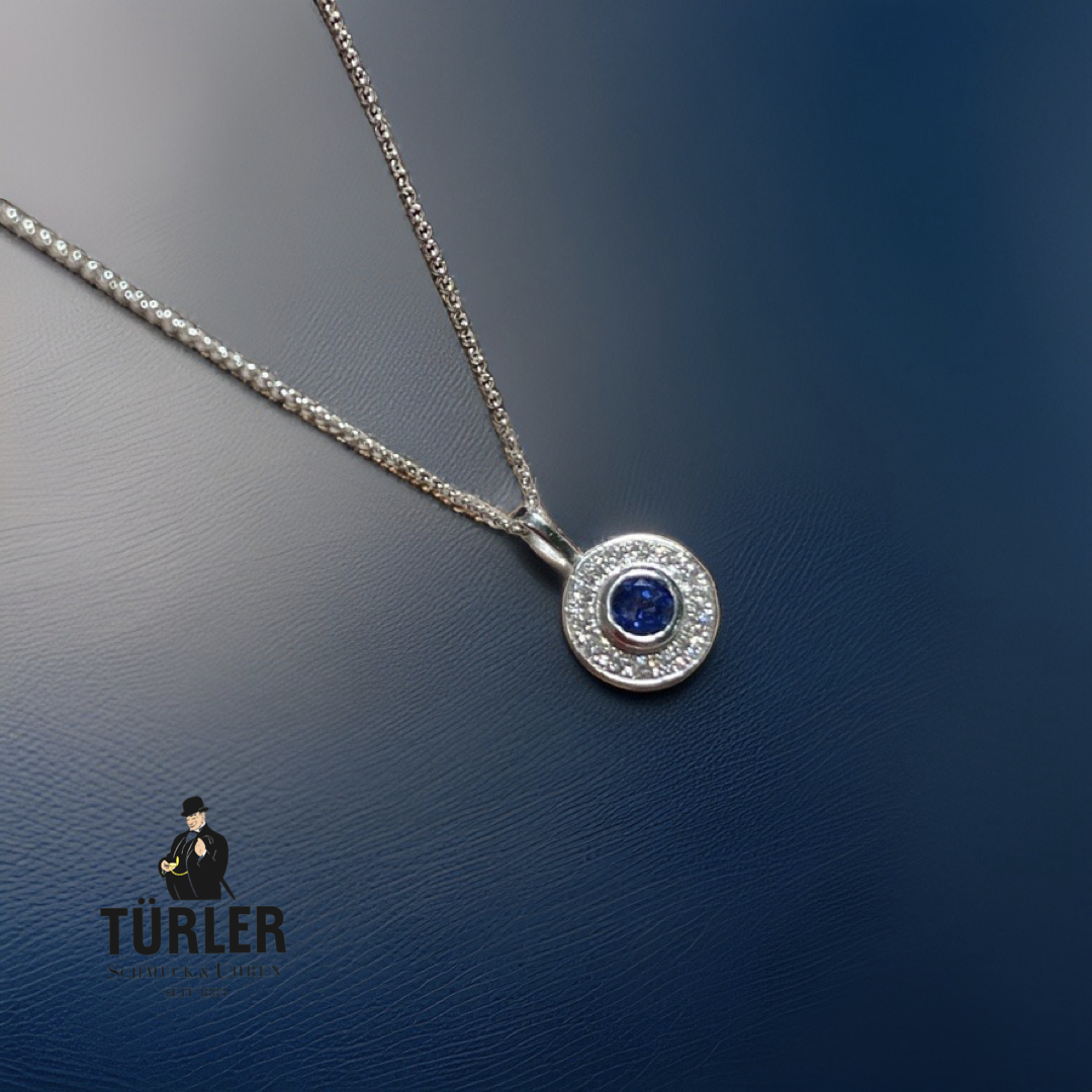 Halskette mit rundem Saphir-Anhänger von Türler Schmuck und Uhren