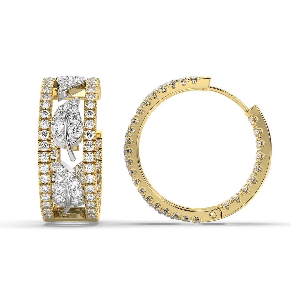 Schneeblatt-Diamant-Creolen, zweifarbig, Gold