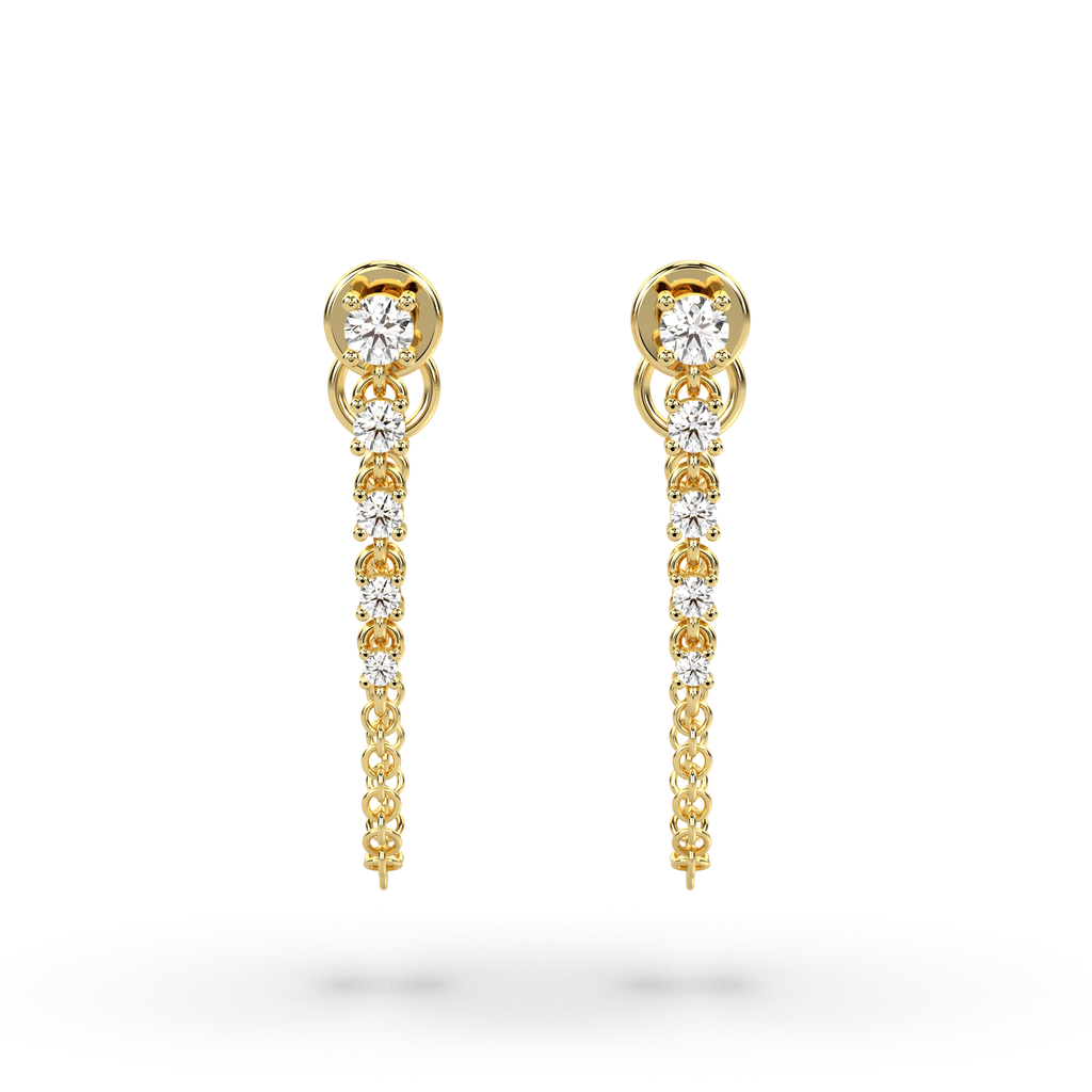 Boucles d'oreilles en or jaune serties de diamants (0,51 ct) et d'une chaîne.