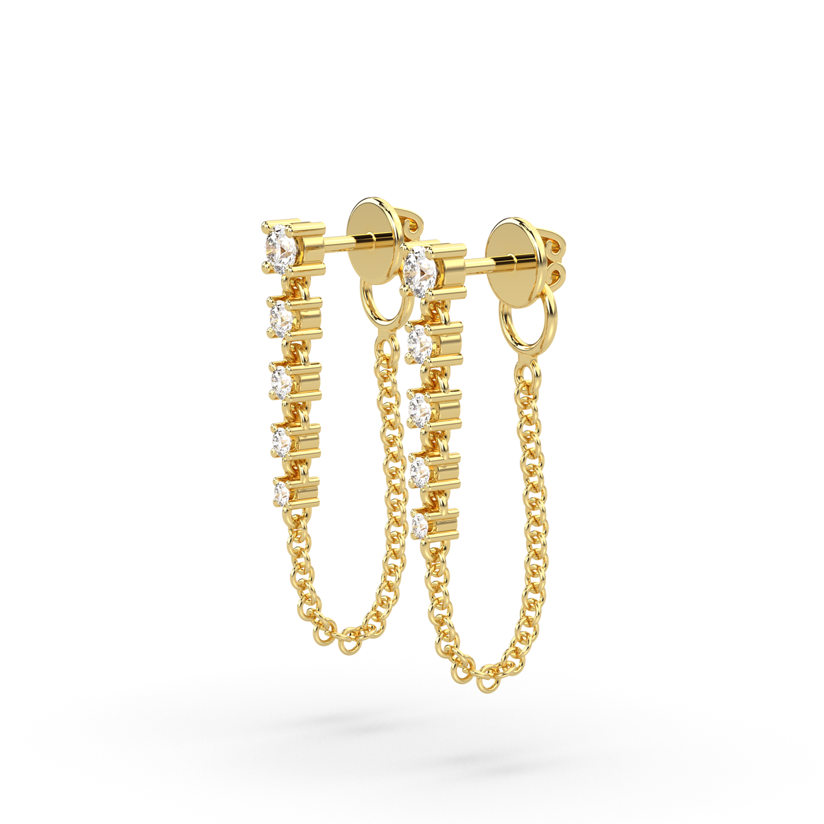 Boucles d'oreilles en or jaune serties de diamants (0,51 ct) et d'une chaîne.